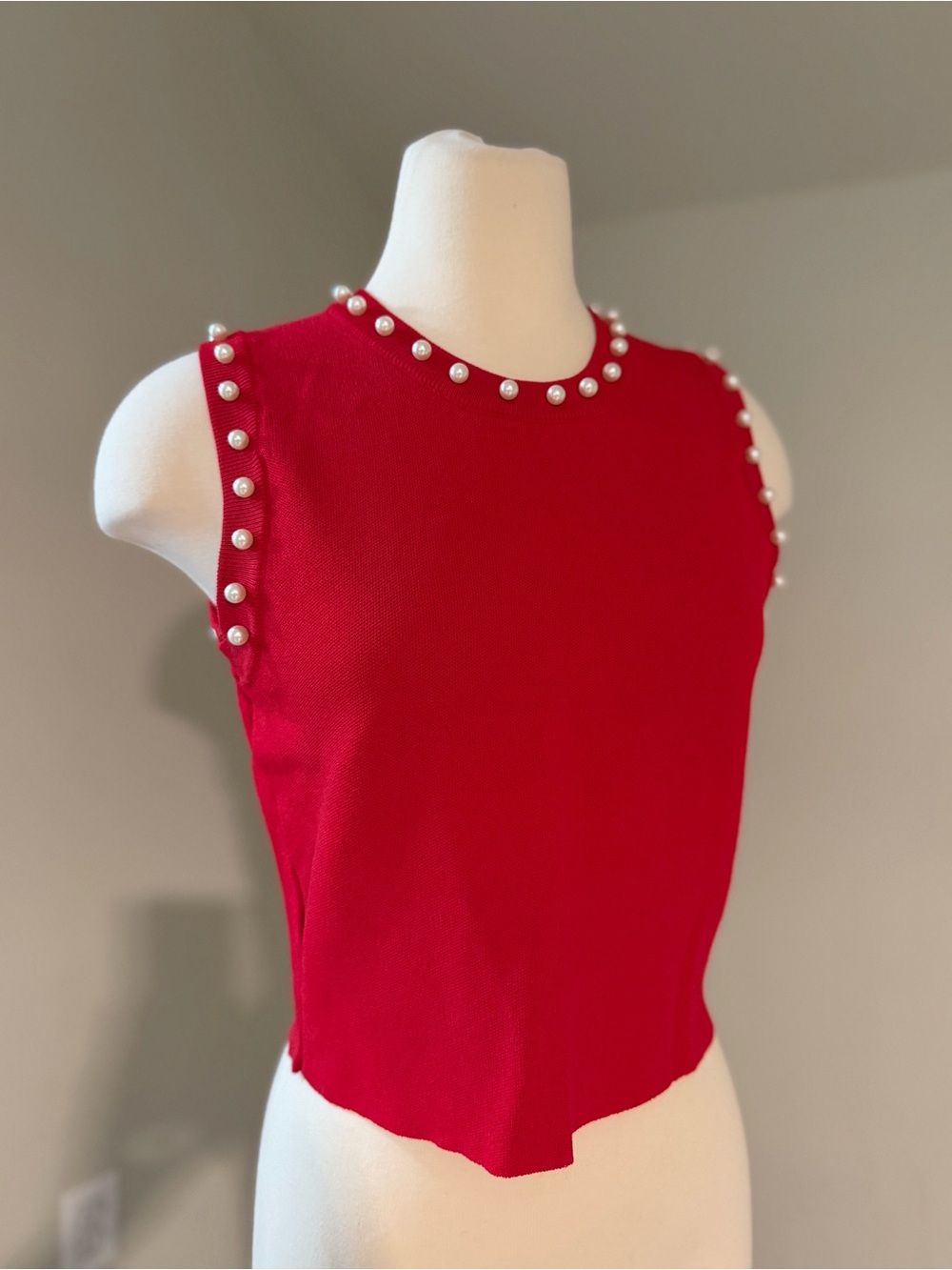 The Impeccable Pig Pearl Trim Top - Red, Patriotic, Sleeveless, Ribbed, Tank